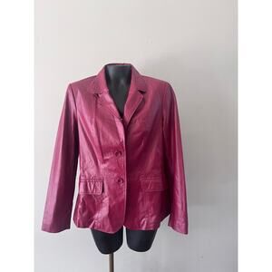 Chadwick’s of Boston Leather Jacket Blazer Women’s 8 Red 2-Button Preppy Classic